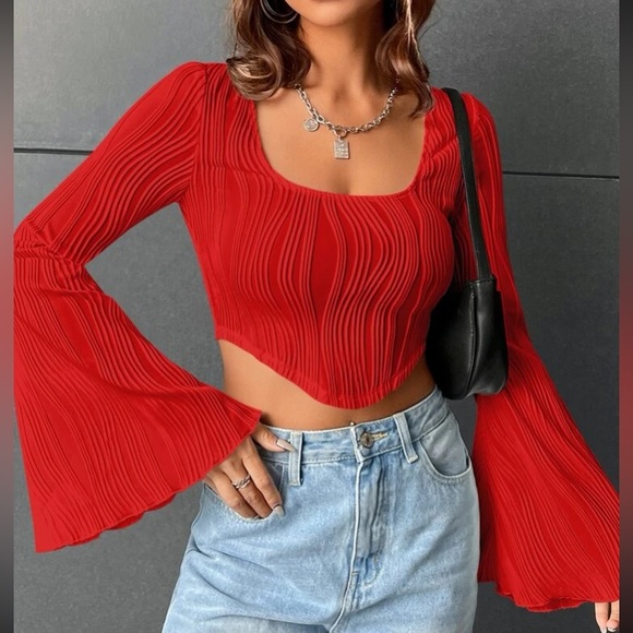 Boho square neck flounce sleeve crop top - Picture 12 of 15